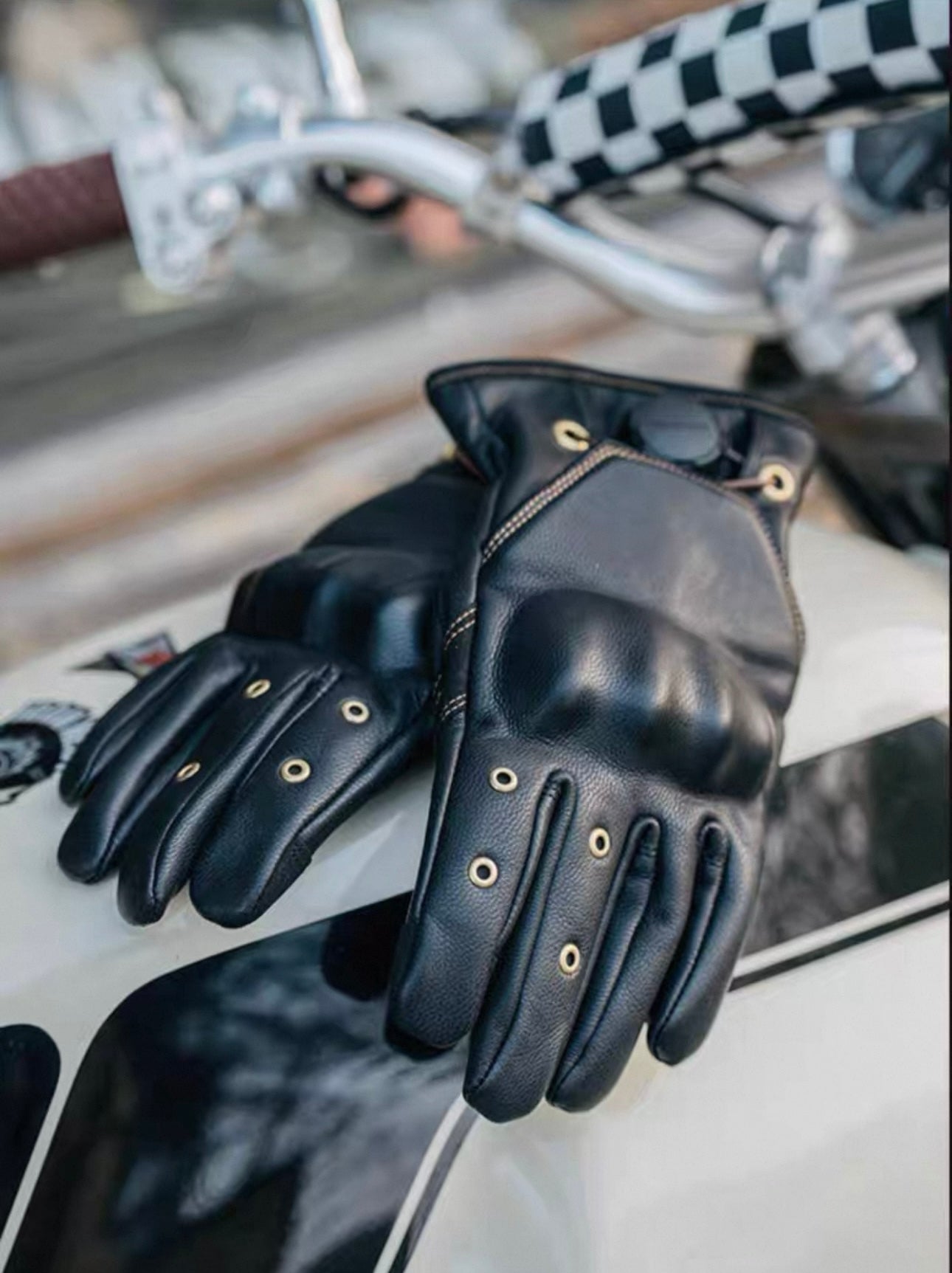 Fogy Garage Fidlock Retro Leather Motorcycle Gloves